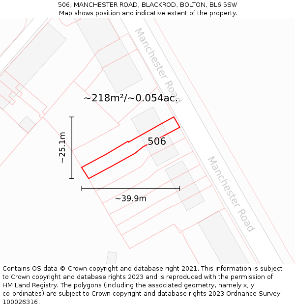 506, MANCHESTER ROAD, BLACKROD, BOLTON, BL6 5SW: Plot and title map