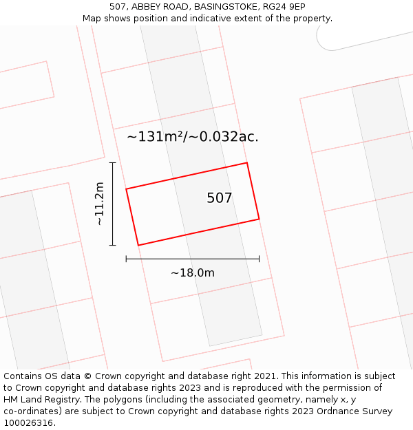 507, ABBEY ROAD, BASINGSTOKE, RG24 9EP: Plot and title map