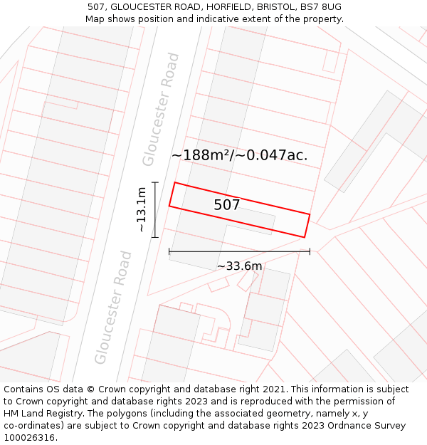 507, GLOUCESTER ROAD, HORFIELD, BRISTOL, BS7 8UG: Plot and title map