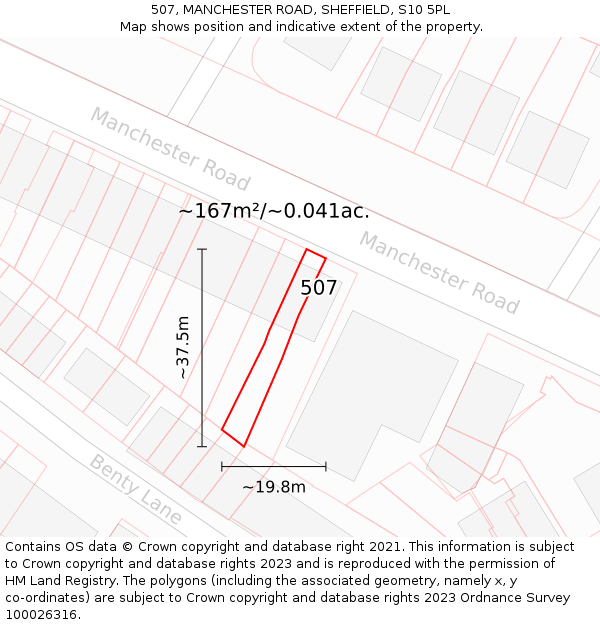 507, MANCHESTER ROAD, SHEFFIELD, S10 5PL: Plot and title map