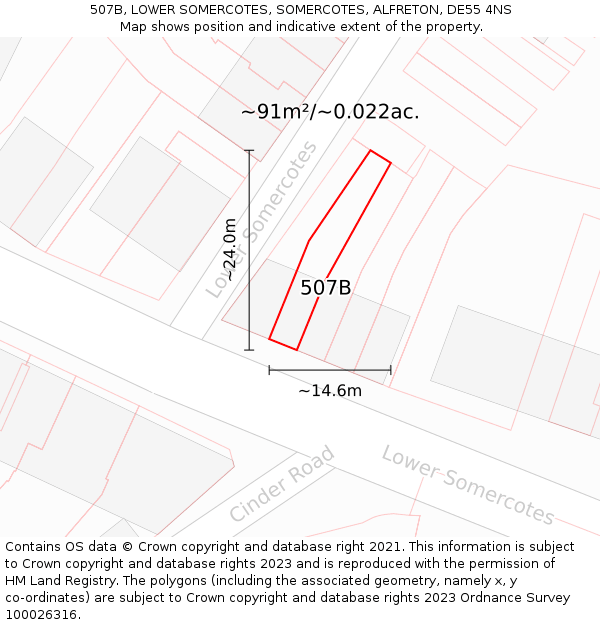 507B, LOWER SOMERCOTES, SOMERCOTES, ALFRETON, DE55 4NS: Plot and title map
