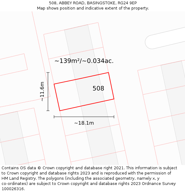 508, ABBEY ROAD, BASINGSTOKE, RG24 9EP: Plot and title map
