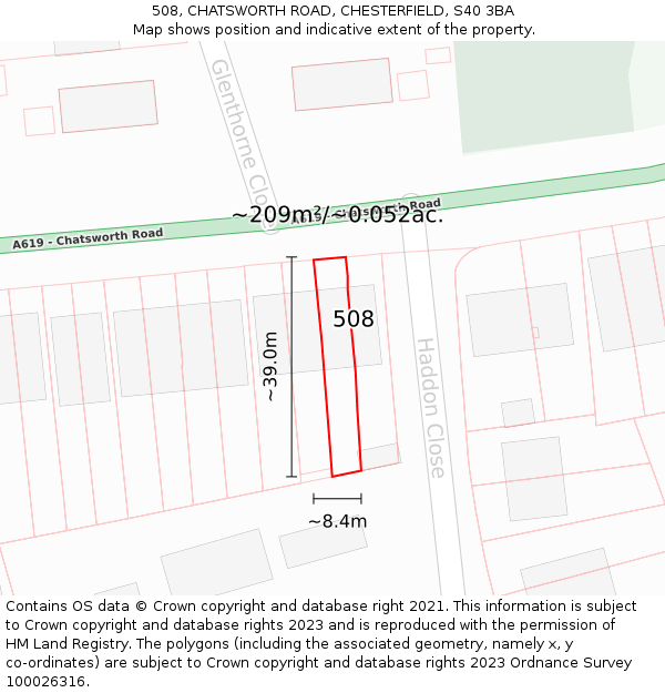 508, CHATSWORTH ROAD, CHESTERFIELD, S40 3BA: Plot and title map