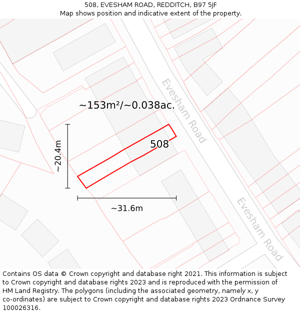 508, EVESHAM ROAD, REDDITCH, B97 5JF: Plot and title map