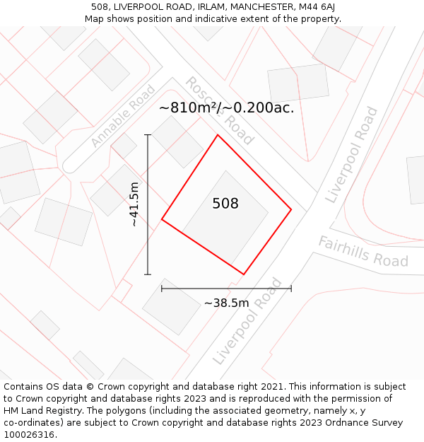 508, LIVERPOOL ROAD, IRLAM, MANCHESTER, M44 6AJ: Plot and title map