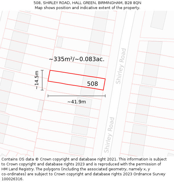 508, SHIRLEY ROAD, HALL GREEN, BIRMINGHAM, B28 8QN: Plot and title map