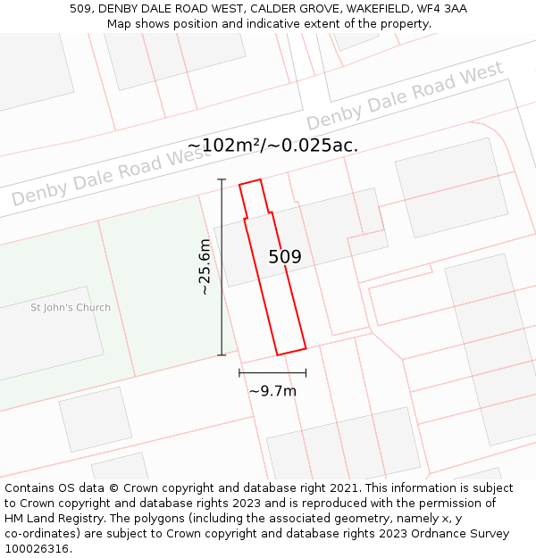 509, DENBY DALE ROAD WEST, CALDER GROVE, WAKEFIELD, WF4 3AA: Plot and title map