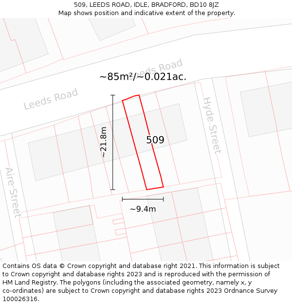 509, LEEDS ROAD, IDLE, BRADFORD, BD10 8JZ: Plot and title map