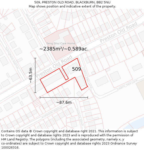 509, PRESTON OLD ROAD, BLACKBURN, BB2 5NU: Plot and title map