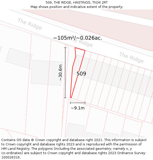 509, THE RIDGE, HASTINGS, TN34 2RT: Plot and title map