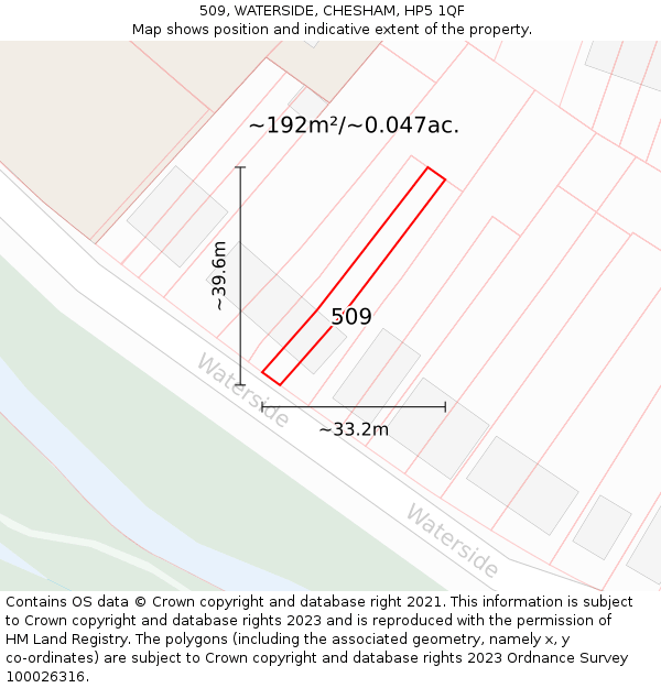 509, WATERSIDE, CHESHAM, HP5 1QF: Plot and title map