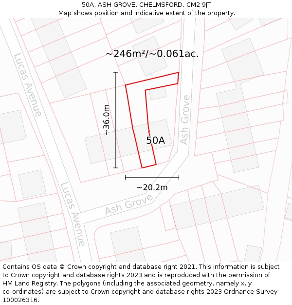50A, ASH GROVE, CHELMSFORD, CM2 9JT: Plot and title map