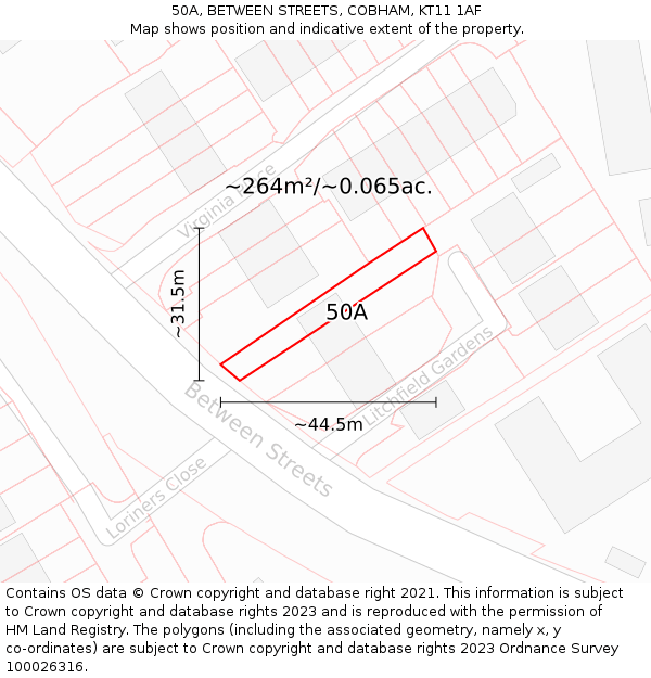 50A, BETWEEN STREETS, COBHAM, KT11 1AF: Plot and title map