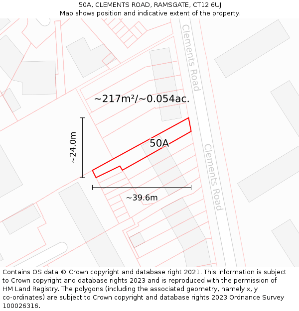 50A, CLEMENTS ROAD, RAMSGATE, CT12 6UJ: Plot and title map