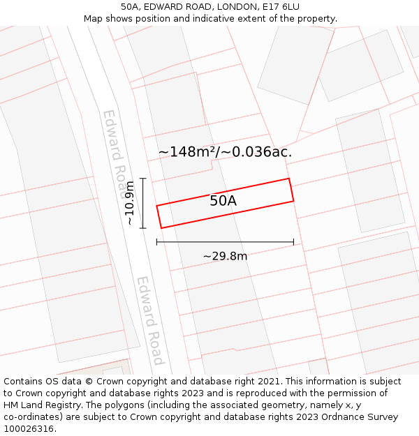 50A, EDWARD ROAD, LONDON, E17 6LU: Plot and title map