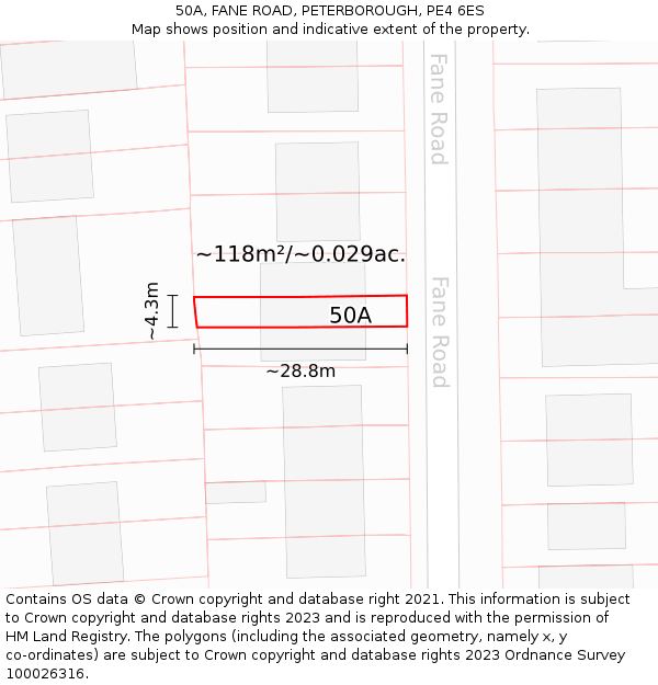 50A, FANE ROAD, PETERBOROUGH, PE4 6ES: Plot and title map