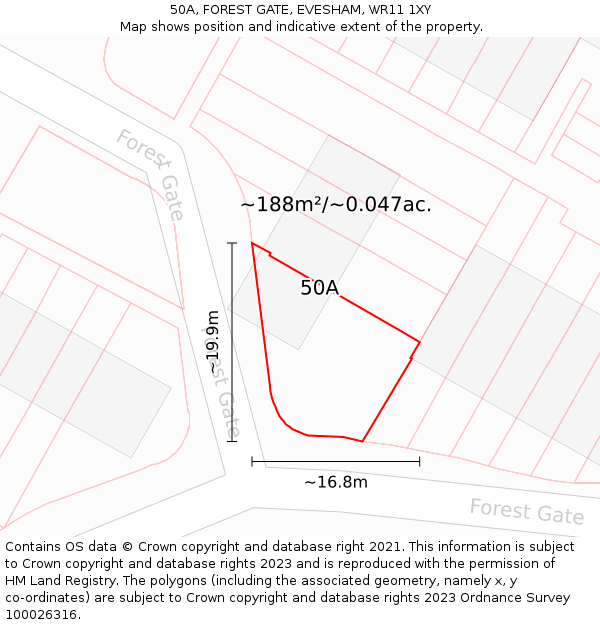 50A, FOREST GATE, EVESHAM, WR11 1XY: Plot and title map