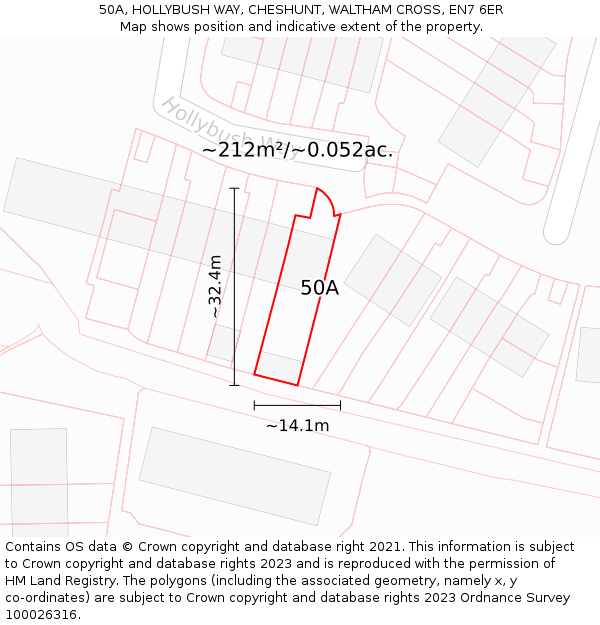 50A, HOLLYBUSH WAY, CHESHUNT, WALTHAM CROSS, EN7 6ER: Plot and title map