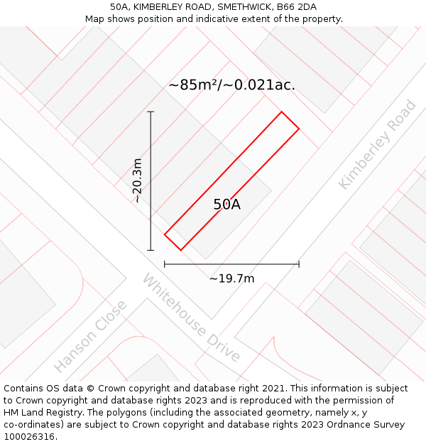 50A, KIMBERLEY ROAD, SMETHWICK, B66 2DA: Plot and title map