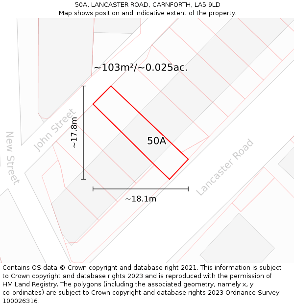 50A, LANCASTER ROAD, CARNFORTH, LA5 9LD: Plot and title map