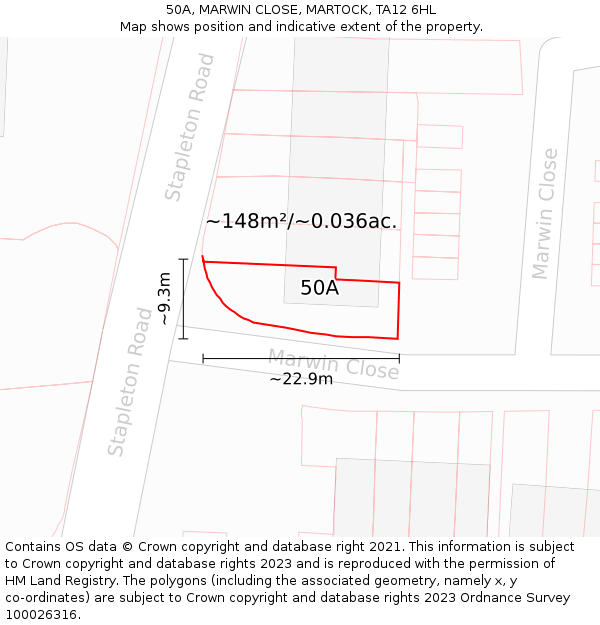 50A, MARWIN CLOSE, MARTOCK, TA12 6HL: Plot and title map