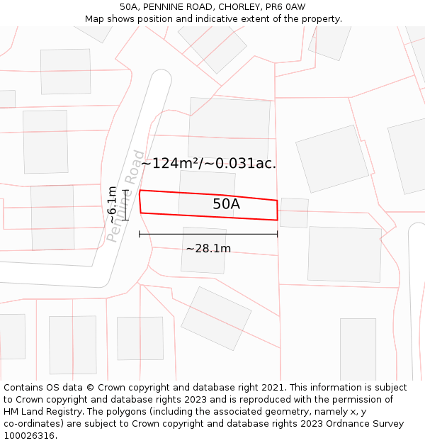 50A, PENNINE ROAD, CHORLEY, PR6 0AW: Plot and title map