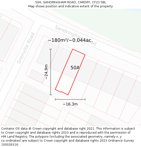 50A, SANDRINGHAM ROAD, CARDIFF, CF23 5BL: Plot and title map