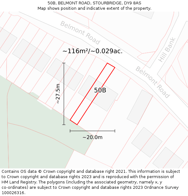 50B, BELMONT ROAD, STOURBRIDGE, DY9 8AS: Plot and title map