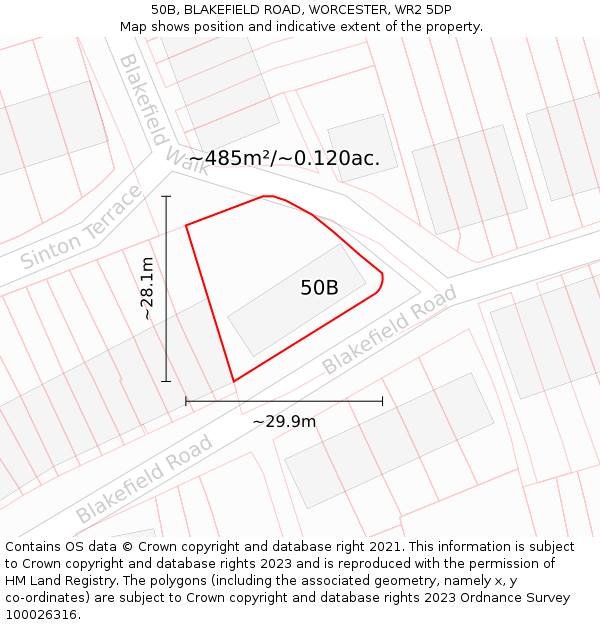 50B, BLAKEFIELD ROAD, WORCESTER, WR2 5DP: Plot and title map
