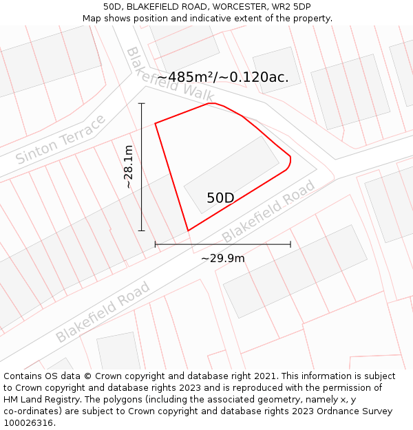 50D, BLAKEFIELD ROAD, WORCESTER, WR2 5DP: Plot and title map