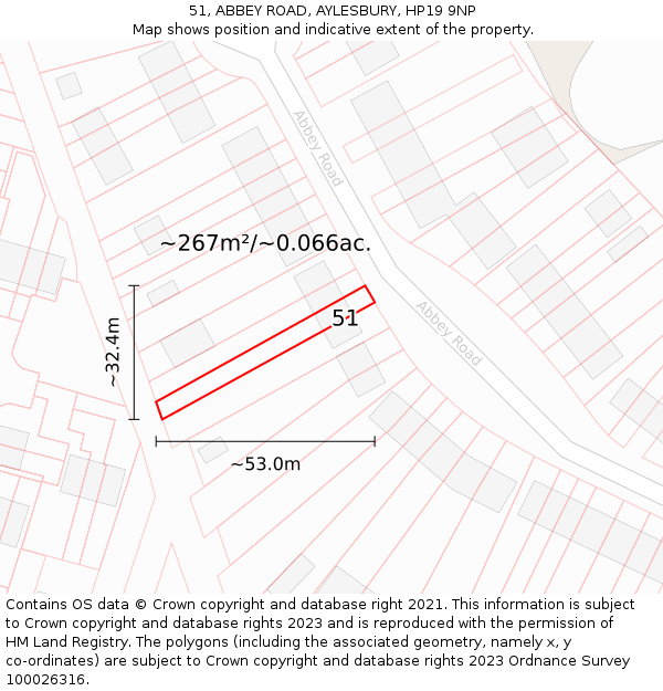 51, ABBEY ROAD, AYLESBURY, HP19 9NP: Plot and title map