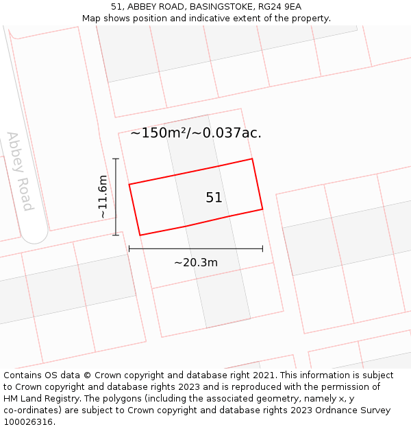 51, ABBEY ROAD, BASINGSTOKE, RG24 9EA: Plot and title map