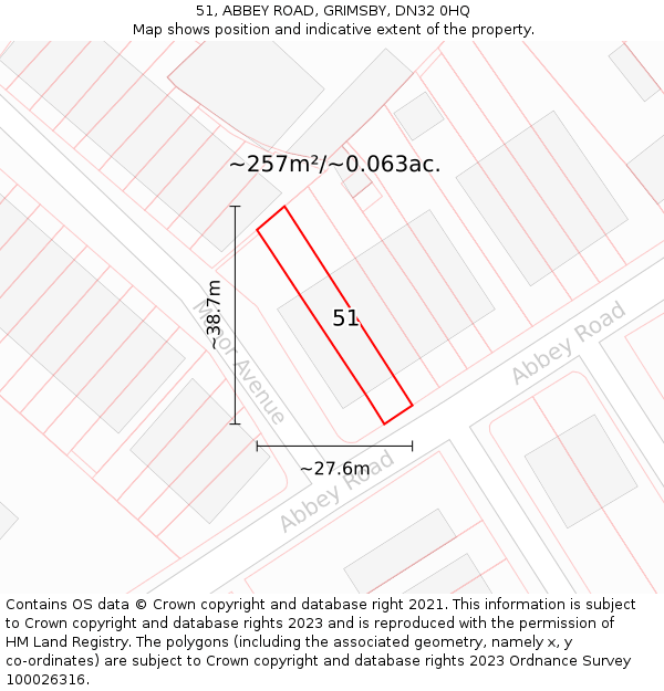 51, ABBEY ROAD, GRIMSBY, DN32 0HQ: Plot and title map