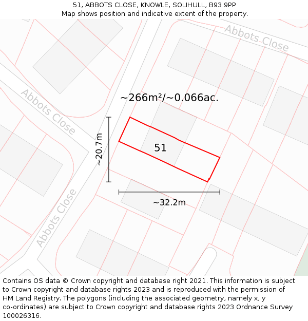 51, ABBOTS CLOSE, KNOWLE, SOLIHULL, B93 9PP: Plot and title map