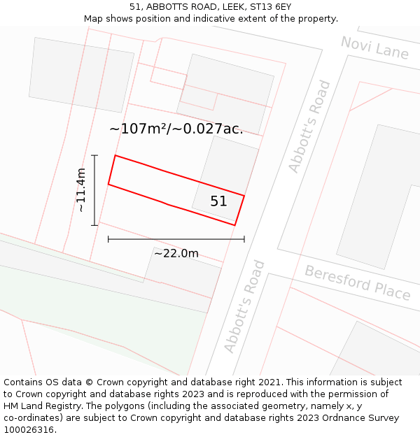 51, ABBOTTS ROAD, LEEK, ST13 6EY: Plot and title map