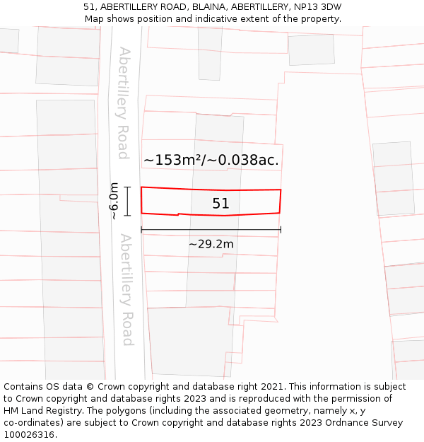 51, ABERTILLERY ROAD, BLAINA, ABERTILLERY, NP13 3DW: Plot and title map