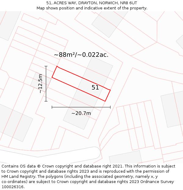 51, ACRES WAY, DRAYTON, NORWICH, NR8 6UT: Plot and title map