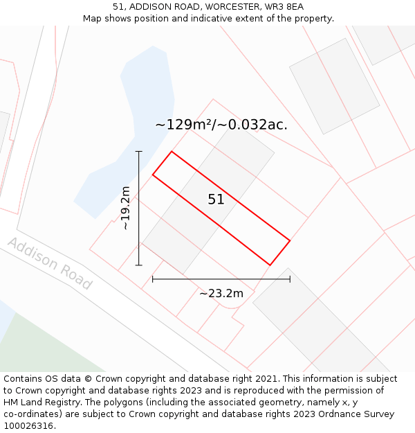 51, ADDISON ROAD, WORCESTER, WR3 8EA: Plot and title map