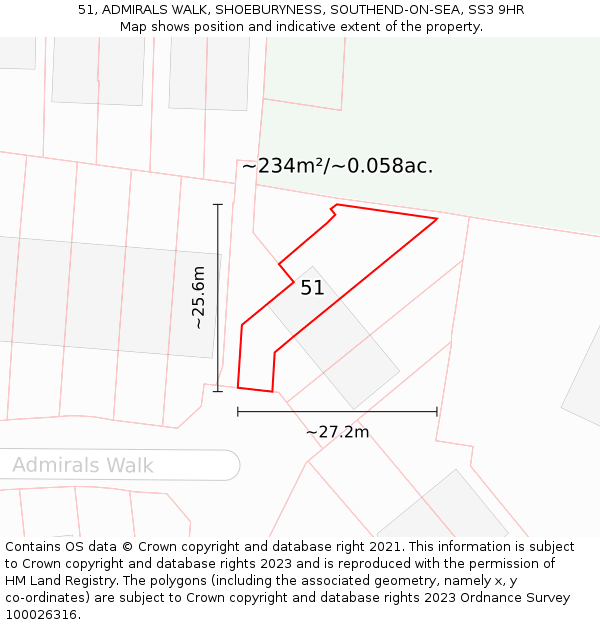 51, ADMIRALS WALK, SHOEBURYNESS, SOUTHEND-ON-SEA, SS3 9HR: Plot and title map