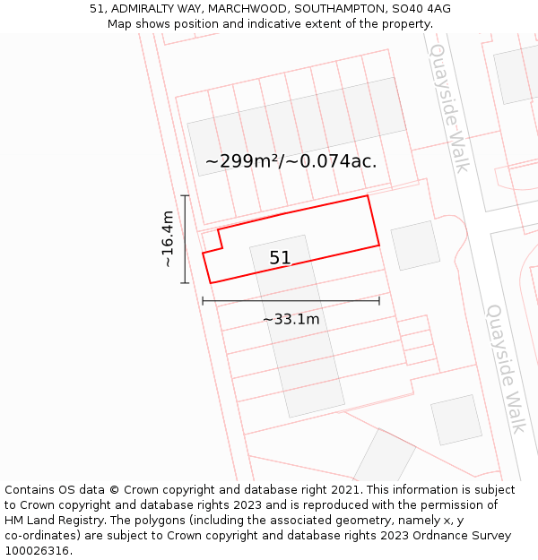 51, ADMIRALTY WAY, MARCHWOOD, SOUTHAMPTON, SO40 4AG: Plot and title map