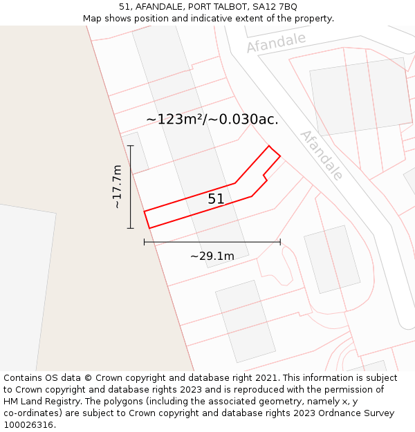51, AFANDALE, PORT TALBOT, SA12 7BQ: Plot and title map