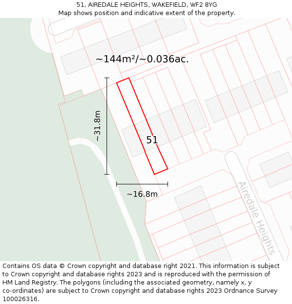 51, AIREDALE HEIGHTS, WAKEFIELD, WF2 8YG: Plot and title map