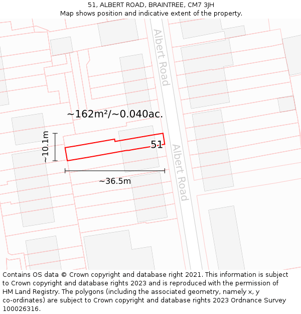 51, ALBERT ROAD, BRAINTREE, CM7 3JH: Plot and title map