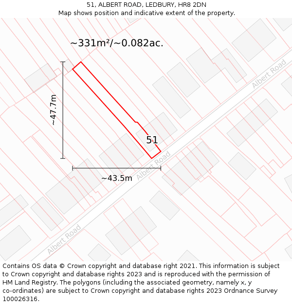 51, ALBERT ROAD, LEDBURY, HR8 2DN: Plot and title map