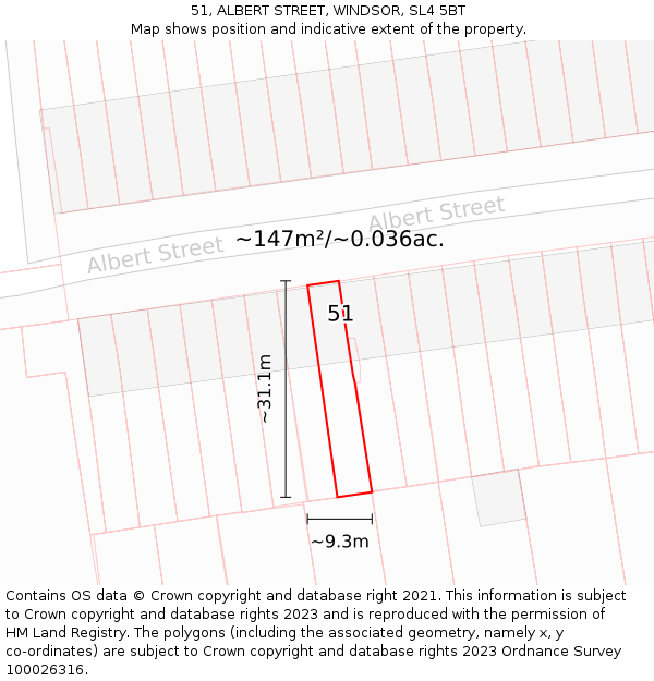 51, ALBERT STREET, WINDSOR, SL4 5BT: Plot and title map