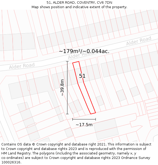 51, ALDER ROAD, COVENTRY, CV6 7DN: Plot and title map