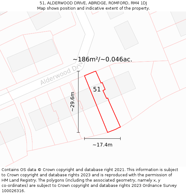 51, ALDERWOOD DRIVE, ABRIDGE, ROMFORD, RM4 1DJ: Plot and title map