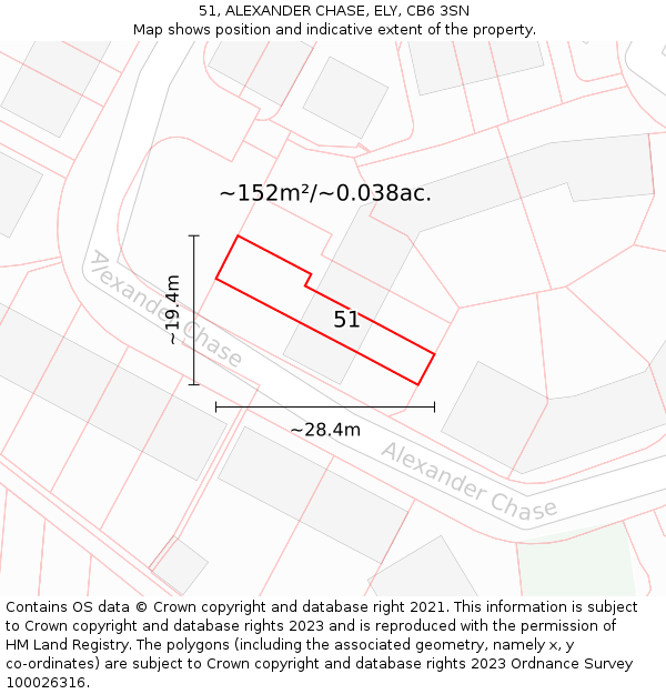 51, ALEXANDER CHASE, ELY, CB6 3SN: Plot and title map