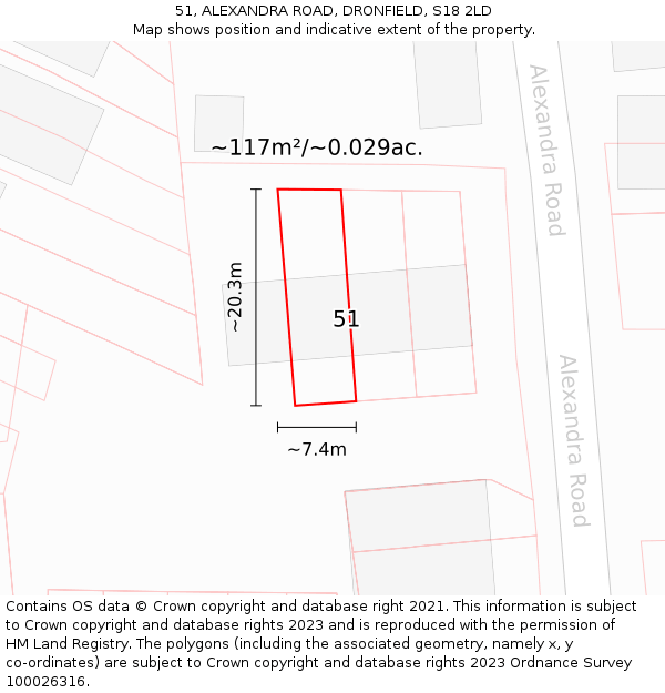 51, ALEXANDRA ROAD, DRONFIELD, S18 2LD: Plot and title map