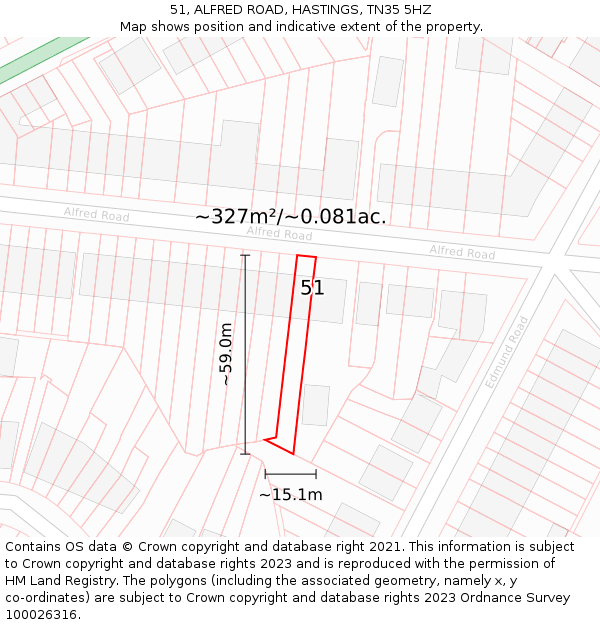 51, ALFRED ROAD, HASTINGS, TN35 5HZ: Plot and title map